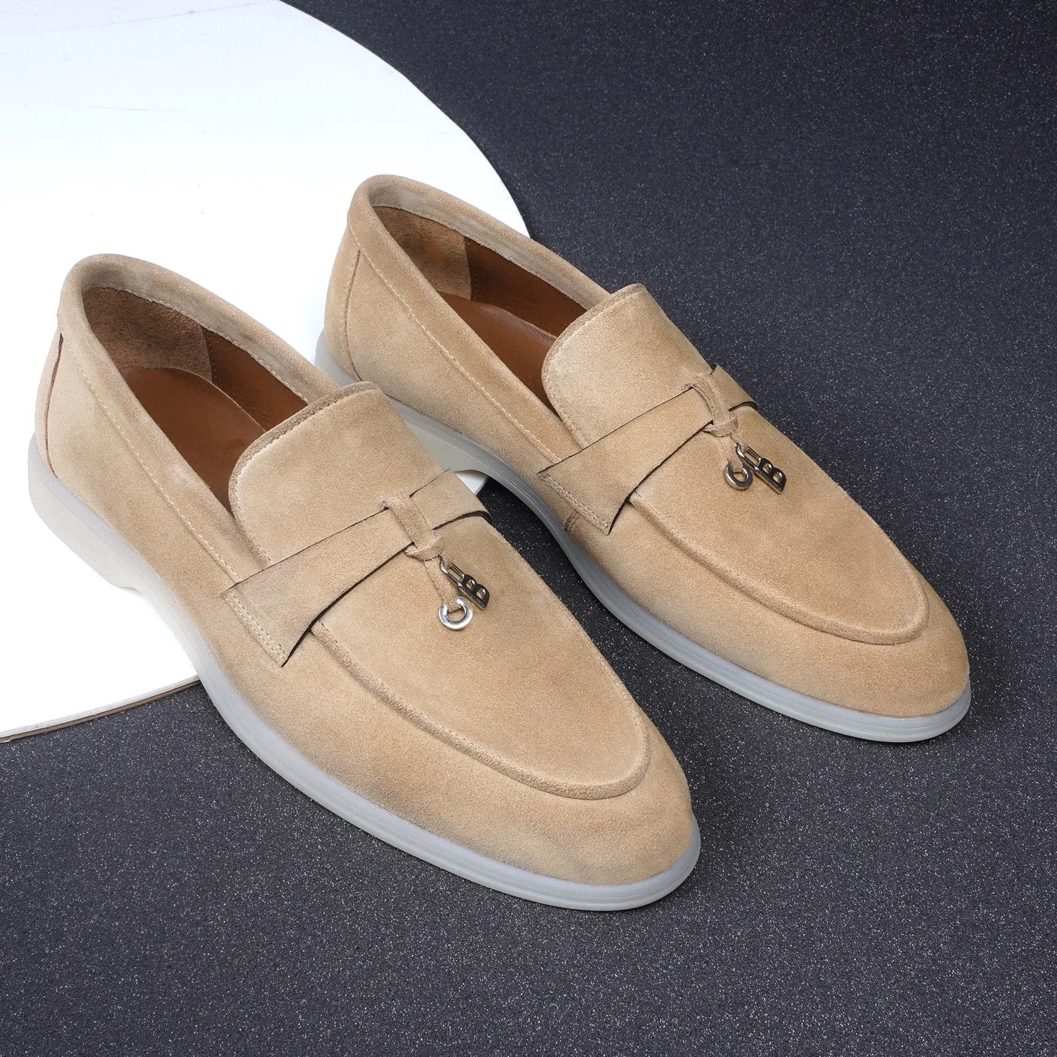 Yacht Loafer in Beige suede Leather with Rubberized sole