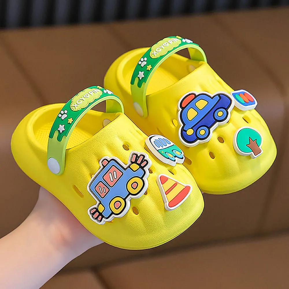 Yellow Transport theme Slip on Clogs, Summer/Monsoon all season Footwear for Toddlers & Kids.