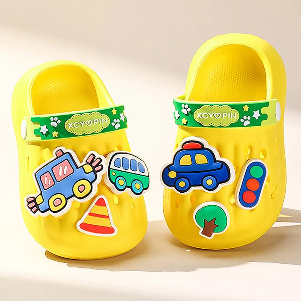 Yellow Transport theme Slip on Clogs, Summer/Monsoon all season Footwear for Toddlers & Kids.