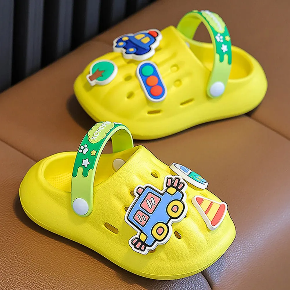 Yellow Transport theme Slip on Clogs, Summer/Monsoon all season Footwear for Toddlers & Kids.