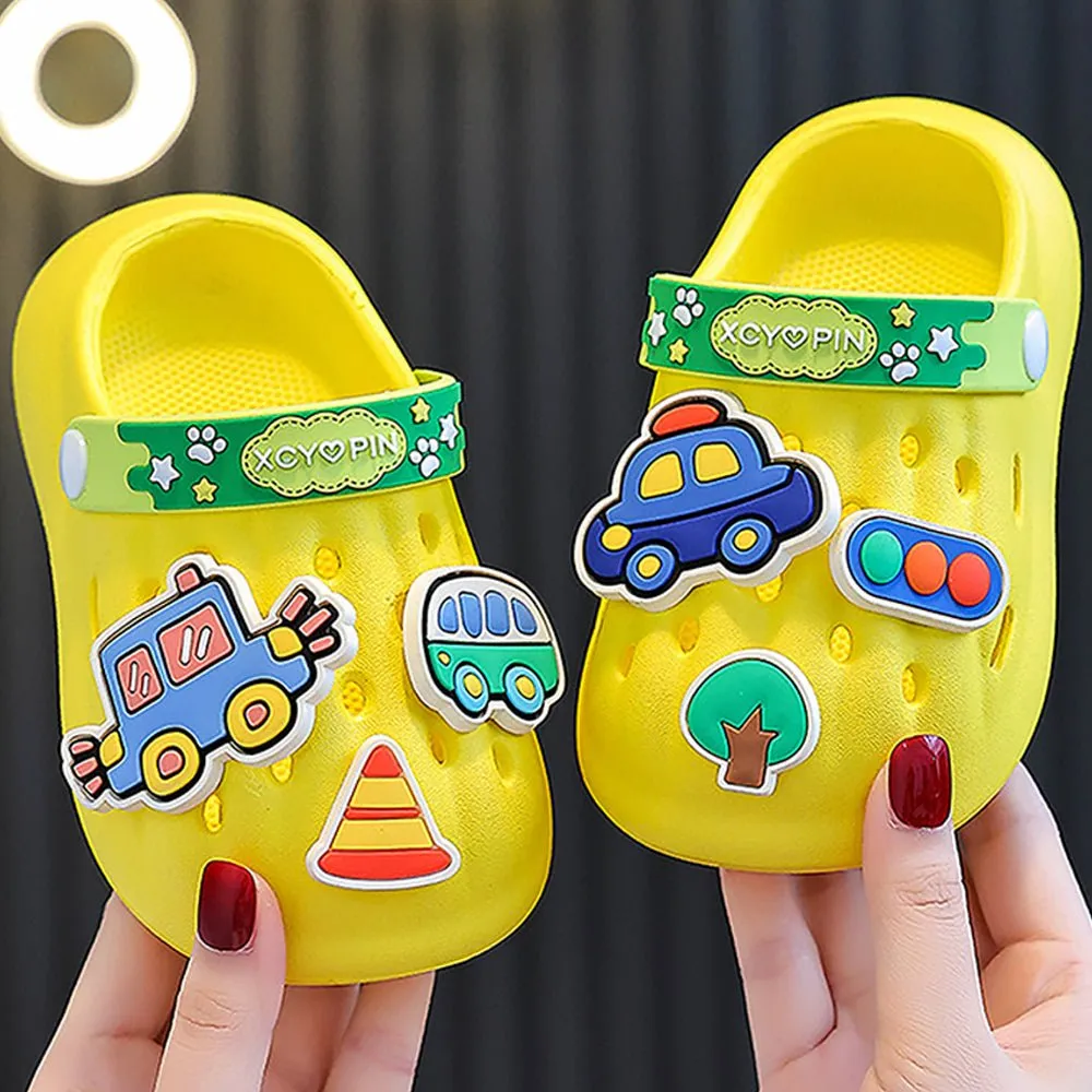 Yellow Transport theme Slip on Clogs, Summer/Monsoon all season Footwear for Toddlers & Kids.