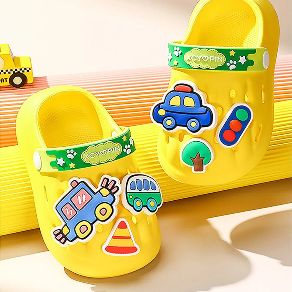 Yellow Transport theme Slip on Clogs, Summer/Monsoon all season Footwear for Toddlers & Kids.