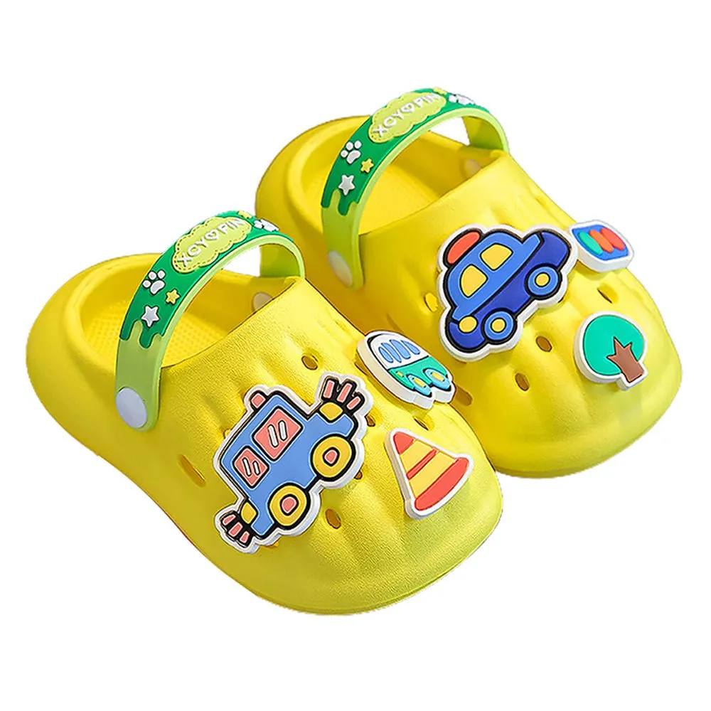Yellow Transport theme Slip on Clogs, Summer/Monsoon all season Footwear for Toddlers & Kids.