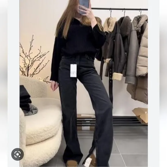 Zara wide split slit hem  jeans size 0/25